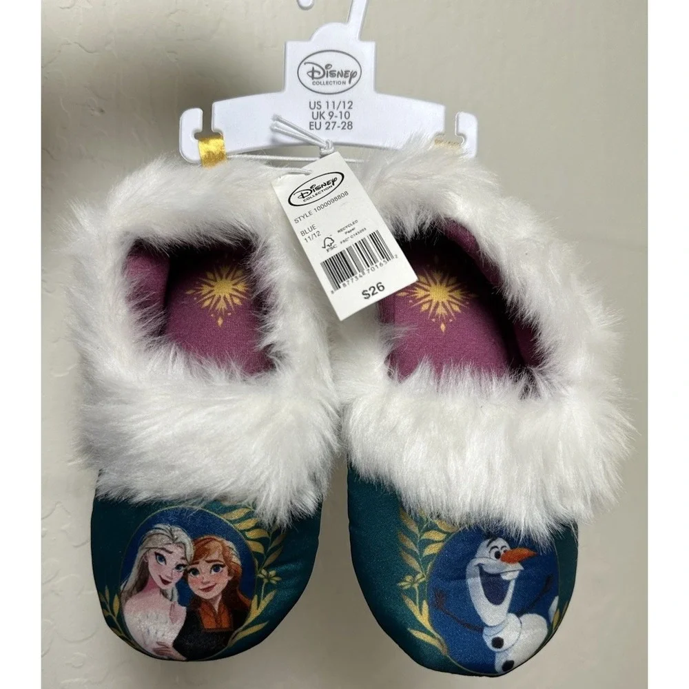 Disney Collection‎ Kids Girls Frozen Anna Elsa Olaf Slip-On Slippers, Size 11/12